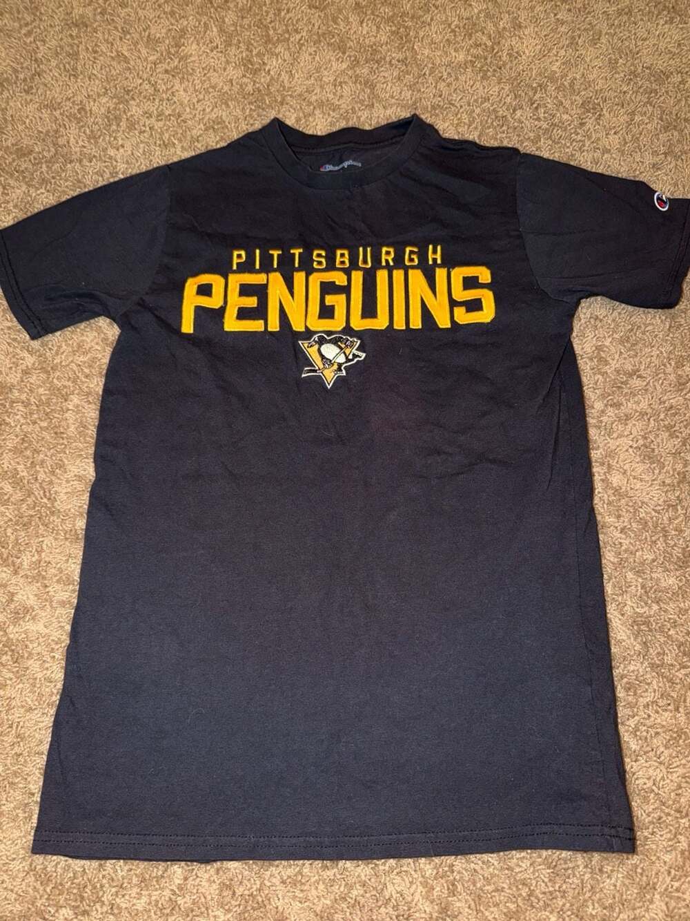Champion Pittsburgh Penguins NHL Black Primary Logo T-Shirt Men's Size Small